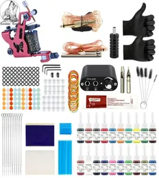 Tattoo Kit 20 Colors Inks 8 Crap Coils Машины захватывают иголки, набор татуировки питания для начинающих аксессуаров set1790243