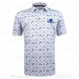 셔츠 2023 New Men Golf Golf Wear Floral Casual Print Fashion Tops Polo Clothing Short Sleeve Tshirt 빠른 건조 통기성 폴로 셔츠