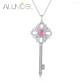 Pendants ALLNOEL 925 Sterling Silver Key Pendant Necklace Women Round 4 4mm Lab Created Diamond Blue Pink Yellow Gems Fine Jewelry Gifts