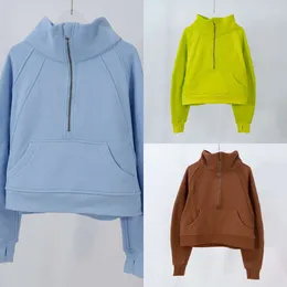 Lu Align tratthals Algin Overdimensionerad halv zip hoodies förtjockad termisk tröja sportkläder stativ krage jacka för utomhusjustiga gymkläder citron kvinna dam