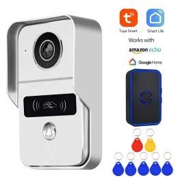 Intercom 1080p kablosuz wifi video kapı zili, video akıllı ev interkom kimlik kartı interfone toha uygulaması kilidini açma video akıllı kapı telefon