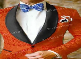 Gwenhwyfar Custom Made Groom Tuxedos Orange Jacquard Blazer Men Set Set для свадебных официальных мужских костюмов Slim Fit 2pcs Jacketpants4369630