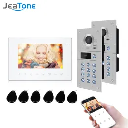 インターコムJeatone 7インチワイヤレスWifiビデオインターコム用1080pドアベル電磁カード解除AHDスクリーンホームインターコムシステム