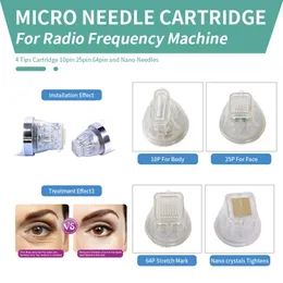 Cartuccia Microneedle Frazionaria frazionaria in oro RF Tita microneedle isolata 25 pins Punta di ugo 64pins Accessori per la punta dell'ago Parti377