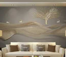Wallpapers Papel De Parede Abstract Line Elk Golden Embossed Background Wall Decorative Custom 3D Murals Wallpaper