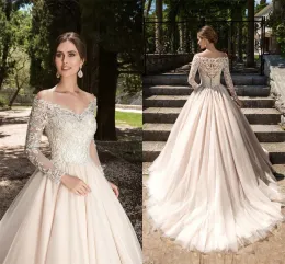 Kleider Aline Vneck Spitzen Applikationen Langarmes Garten elegante Knopfbrautkleider mit Blick durch den Rücken Neue Brautkleider Vestios de