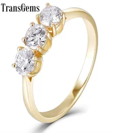 Transgems Solid 14k Yellow Gold 3 Stone Total 1ctw F Color Moissanite Wedding Band Engagement Ring For Women Y190612034908855