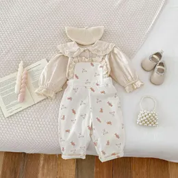 Наборы одежды Spring Ins Baby Girl 2pcs одежда набор хлопка с твердыми рубашками с длинным рукавом милый медведь с печать