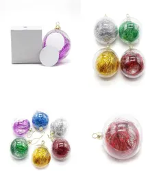 8 cm Plastic Christmas Balls Diy Sublimation Blank Glitter Bauble Xmas Tree Ornament inuti Tinsel Clear PC Ball Party Decor Therma2941597