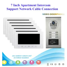 Intercom Smartyiba 7 "Daire Video Çağrı Kapı Zili Kapı Telefon Ağ Kablosu Bağlantı Video Intercom RFID Kamera 2 ila 6 birim oda için