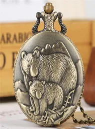 Bronze Polar Bears Display Quartz Fob Pocket Watch Vine Pendant Necklace Chain Retro Clock Gifts Kids Men Women9100714