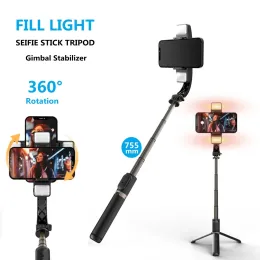 Monopodi Fangtuosi Wireless Bluetooth Selfie Stick Holly Gimbal Stabilizer Tripode Telefono con otturatore di luce a doppio riempimento per selfie dal vivo