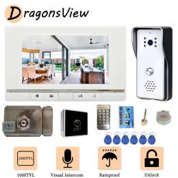 Intercom DragonsView 7 Zoll Wired Door Phone -Eintrag Video Intercom mit Schloss Regenfisch Nachtsicht Outdoor -Türklingel 1000TVL