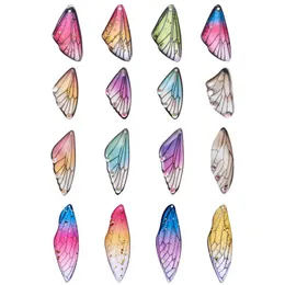 Gradient färgfjärilvinge harts charm insektslända vinge transparent hänge för örhänge halsbandsmycken tillverkningar240327