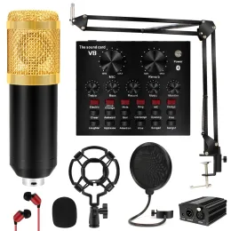 Microphones BM800 서스펜션 가위가있는 Microphone Sursension Scissor Arm Cardioid Microphone을위한 V8 사운드 카드 YouTube 녹음 노래