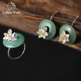 Werkzeuge Lotus Spaß Real Sterling Sier Natural Green Stone Kreative handgefertigte feine Schmuck Lotus Flüstern Schmuck Set für Frauen