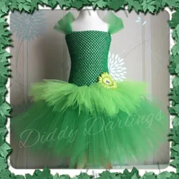 Girl Dresses Girl Green 2layers Cake Tuttu Dress Kids Crochet Tulle Ball Abito con Daisy Flower Childre