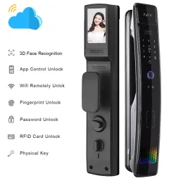 Lock 3D Face Recognition App WiFi Lösenord Fingeravtryck Kort Bärbar Visuell Doorbell Monitoring Camera Electronic Door Lock