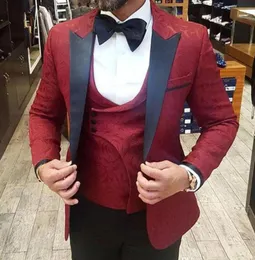 Summer Burgundy Mens Suits 3 قطع Slim Fit Groom Tuxedos for Man Wedding Suits Office Office BlazerJacketVestpants3005649