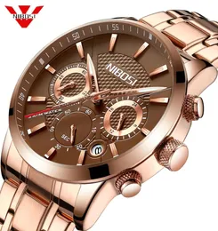 Nibosi Relogio Masculino Mens Watch Top Brand Luxury Rose Steel Quartz Watch Men Casual Sport Chronograph Нарученные часы SAAT5196721