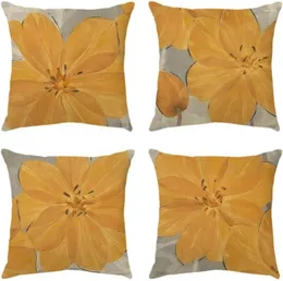 Kudde Orange Flower Decorative Case Grey Linen Square Cover är lämplig för Family Soffa Farmhouse.