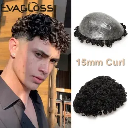 Toupees Toupees 0.12mm Thickness Scallop front Full Pu base Toupee Men 15mm Curl Injection Base Human Hair Replacement System Men Toupee