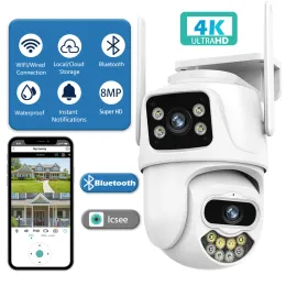 Cameras 4K UHD WIFI IP Camera 8MP 10X Hybrid Zoom Auto Tracking PTZ Camera Outdoor Dual Lens Two Screen Security Cam Surveillance