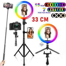 Monopods 12 -calowe Dimmabilne RGB LED Selfie Pierścień wypełnia Lampa pierścienia 33 cm z statywem do makijażu wideo na żywo aro de luz para celular