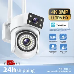 Kameralar 8MP PTZ WiFi IP Kamera 4K Çift Lens 8x Zoom İnsan Algılama Otomatik İzleme Açık su geçirmez gece görüşü CCTV Gözetim Kameraları