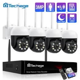 Sistema Techage 3MP Sistema di sicurezza wireless Sistema 8ch H.265 WiFi PTZ Camera CCTV esterna CCTV Video Thoway Audio Audio Human Detect Color Night