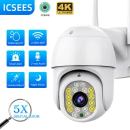 Doorbell Icsee 8mp Ptz Camera Outdoor Waterproof Wireless Camera Ai Human Detect 4k Ultra Hd Security Cctv Ip Camera 5x Digital Zoom