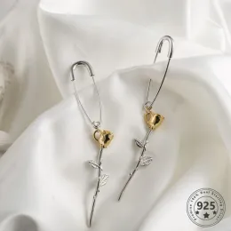 أقراط Louleur 925 Sterling Silver Paperclip Rose Earrings دبابيس سلامة الذهب أقراط للنساء الأزياء الأزياء الهدية المجوهرات الراقية الأنيقة