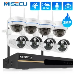 System Misecu 3MP Wireless Security Camera System Audio Record Human Detection WiFi Ip Dome/Bullet Camera CCTV Video E -alert P2P