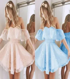 2022 Light Coral Homecoming Party Dress Cheap of the Counter Lace Baby Blue Shorts A Line Prom Graduation Dress Vrud New8816304