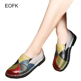 أحذية غير رسمية Eofk Spring Autumn Autumn Women Women Recofers Highine Leather Laiders مختلطة زلة ملونة على شقق أنثى السيدات بالإضافة إلى حجم 35-4