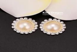 Crystal Rhinestone Pearl Button Used On Invitation Card 20MM Flat Back Silver Color 20pcslot KD892129581