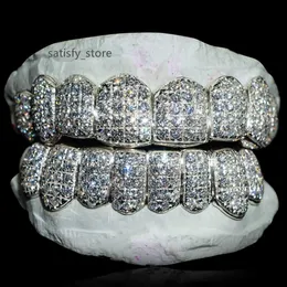 Real 925 Sterling Silver Teeth Grillz Moissanite Micro Pave 아이스 홍수 홍수 vvs d moissanite 그릴 힙합 남자