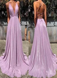 2020 SpaghettSistraps baratos Long sem costas de lavanda vestidos de baile lantejoulas completas vneck ruffles para festas noturnas vestidos de festa de festas bc17277882794