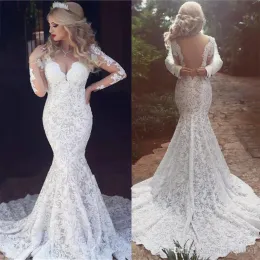 Dresses Sweep Train Sexy Sweetheart Lace Long Sleeves Mermaid Wedding Dresses With V Back vestidos de novia baratos con envio gratis