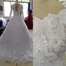 Vestidos 100% imagens reais vestido de noiva muçulmano modesto com mangas compridas lantejoulas brilhantes miçangas cristais pérolas 3d aplique floral flor b.