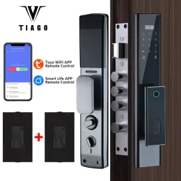 Sperren Sie Tiago A2 Tuya WiFi Fernbedienung Tempennisches Kennwort Fingerabdruck Magnetic Card Password Taste Vollautomatische Smart -Türschloss