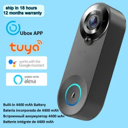 Дверная звонок Wi -Fi Smart Doorled 1080p Coms Sensor 4G Wideangle 2,2 мм объектив Ubox Tuya App SmartLife Работает с Alexa Google Home Door Bell