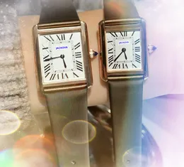 Mode einfache zwei blaue Stifte Zifferblatt Watch Full Edelstahl Hülle Römische Tank Serie Frauen Männer Quarz Bewegung Liebhaber Roségold Farbe Süße Uhren Geschenke