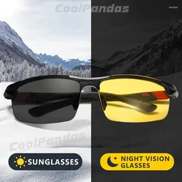 Okulary przeciwsłoneczne aluminiowe pochromic spolaryzowane dla mężczyzn dzień nocne okulary przeciwsłoneczne Driving Goggle Anti-Blare Sport Zonnebril Heren