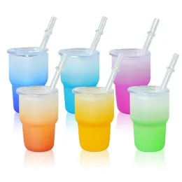 3oz Mini Bradient Sublimation Tumbler Colored Frosted Frasted Glass with Straw and Lids FY5803 0404