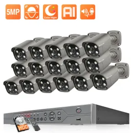 Sistem Techage H.265 16CH 5MP POE NVR Kit CCTV Sistem Açık Mekan Twoway Audio AI Kamera P2P Video Güvenlik Gözetim Set İnsan Algılama