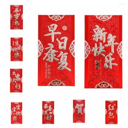 Opakowanie prezentów 6PCS/SET 2024 RED COVELOPES Chińskie rok Hongbao Pocket Tradycyjne matowe styl szczęścia pieniądze urodziny