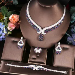 Tools Janekelly 4pcs Bridal Zirconia Full Jewelry Sets for Women Party, Dubai Nigeria Cz Crystal Wedding Jewelry Sets