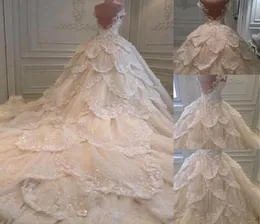Роскошное бисера -слоистое платье Свадебное платье Sparkle Off Plouds FloralApplique Bridal Dress 2017 великолепно потрясающий Wed1656534