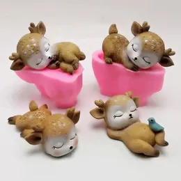 3d Sleeping Deer Silicone Mold Diy Soap Gypsum Resin Mold Chocolate Fondant Cake Decoration Tools